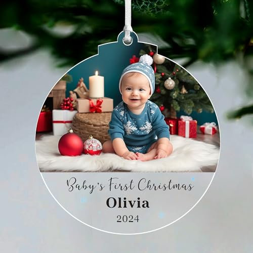 Personalised Baby's First Christmas Baubles Christmas Tree Decorations with Photo 2025 Xmas Ornament Photo Gifts Trees Xmas Gifts for Kids Girls Boys Toddler New Baby