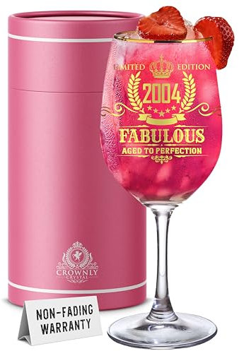 CROWNLY CRYSTAL® 2004 21st Birthday Personalised Wine Glass Gifts for Women Unique 21st Birthday Gift Ideas Gifts for Ladies Friends and Women