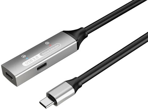 PremiumCord Cavo Prolunga USB-C Attivo con Ripetitore 10m, USB-C Femmina a Maschio, USB 3.2 Gen 1, 5 Gbit/s, 2x Schermato, AWG20/28, Involucro in Alluminio, Colore Nero, Lunghezza 10m