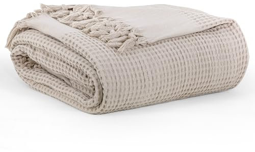 BOHORIA® Tagesdecke 220x240 cm in Waffeloptik Santorini | extra groß | 100% Baumwolle | Oeko-Tex® | Überwurf für Sofa, Sessel & Bett | Sofadecke Wolldecke Wohndecke (Sepia)