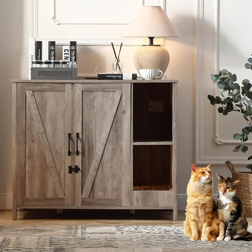 FOREST GRAVITY Katzenschrank Katzentoilette Groß Katzenklo Schrank Large Cat Litter Robot Box Furniture Modern 105 * 68 * 89 cm Katzenhaus mit Tür und Separater Trennwand Grau