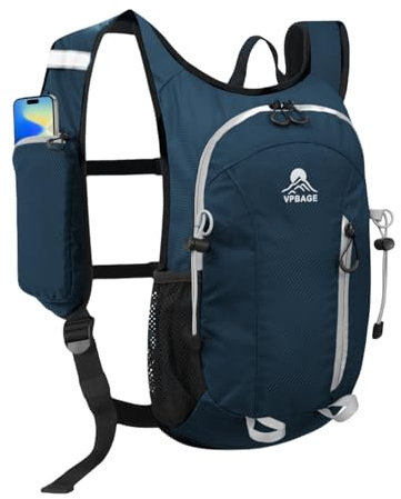 VPBAGE Kleiner Wanderrucksack mit Handyhalter vorne, verstaubarer Rucksack mit Brust- und Hüftgurt, Dunkelgrau, Small, Tagesrucksäcke