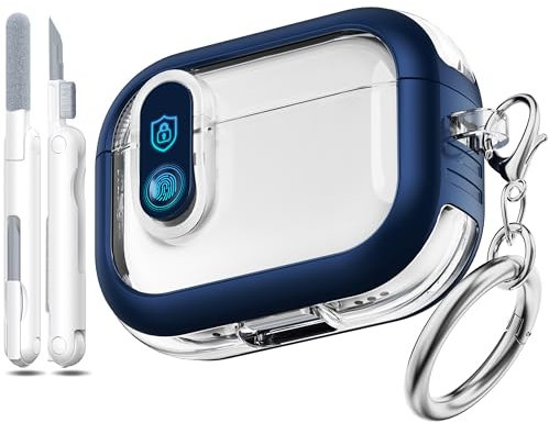MHYALUDO Estuche para Airpods Pro de 2.ª generación con Cierre Seguro, Compatible con Airpods Pro de 2.ª y 1.ª generación, Estuche Transparente de TPU de Grado Militar a Prueba de Golpes. Azul Marino