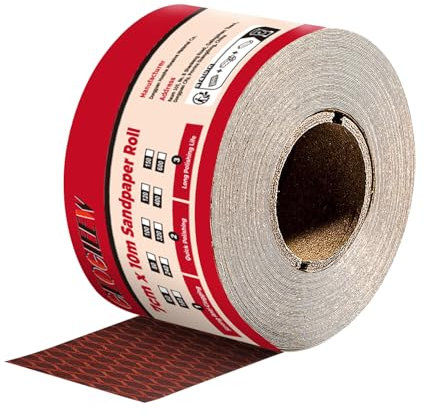 GEOGIEEW Papier de Verre Autocollant - Papier Abrasif Auto-Adhésif à l’Oxyde de Zirconium, (70 mm x 10 m, Grain 180) pour Bois, Métal, Automobile | Professionnels & Bricoleurs