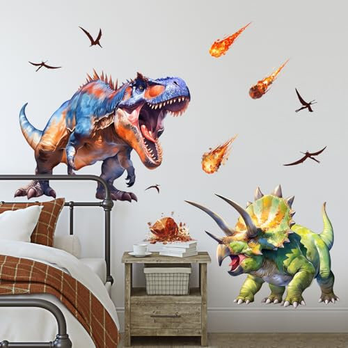 Supzone Wandtattoo Dinosaurier Großer Wandsticker Tyrannosaurus Triceratops Rex Wandaufkleber für Jungen Kinderzimmer Babyzimmer Jungenzimmer Wanddeko