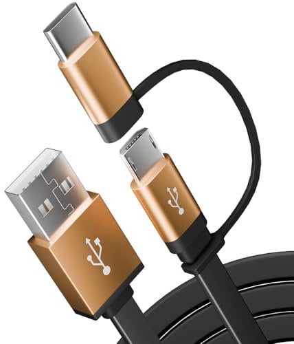 pluX 2 in 1 USB C and Micro USB Charger Cable [100CM], 5A USB Type C Flat Style Fast Charging Cable Compatible with Micro and Type-C devices such as Samsung, Huawei, Xiaomi, etc (Black)