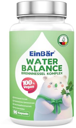 EinBär® Wasserbalance – 7-fach Brennnessel-Komplex mit Magnesium, Rosskastanie & Gotu Kola – 90 vegane Kapseln zur Unterstützung des Wasserhaushalts – laborgeprüft