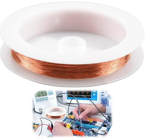 Alambre de Cobre Esmaltado 0,1 mm x 100 m, Hilo de Cobre Grueso, Aislamiento y Resistencia a Altas Temperaturas, para Joyeria, Manualidades, Transformadores, Inductores, Motores, Altavoces, Jardín
