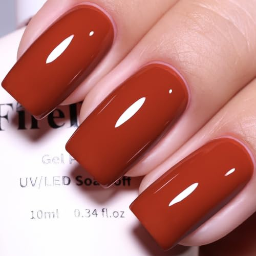 Firedeep 10ml Hema Free Red Brown Gel Nail Polish Soak Off Long Lasting Fall Salon DIY at Home Gift for Women