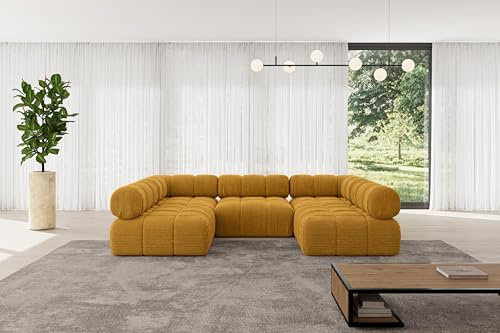 ALTDECOR Modulares Sofa Ecksofa in U-Form Corner modular Sofa Eckcouch Couch Wohnlandschaft Cauchsofa Polstersofa Garvo-U1-285x190x70 cm Senfgelb