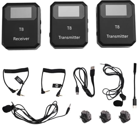 Koolenry 2.4G Wireless Lavalier Microphone System Audio Video Voice Recording Mic Transmitter Receiver 2 Transmitters