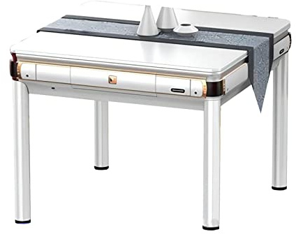 Automatischer Mahjong-Tisch-Esstisch, ausgestattet mit Aschenbecher, Getränkehalter, Bedienfeld und USB-Ladeanschlüssen. Wird mit 2 Sätzen Spielsteine und einem Tischstaubtuch geliefert.(White)
