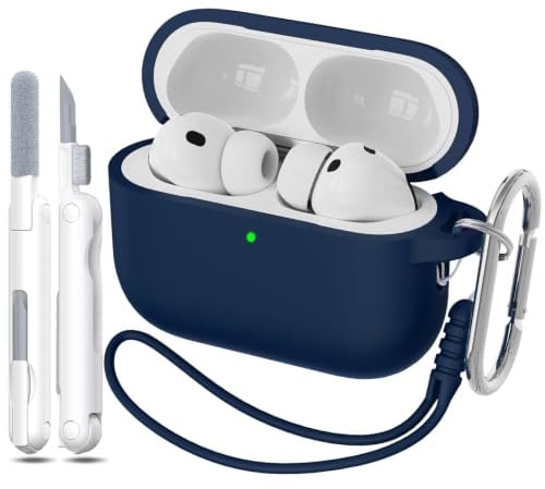 MHYALUDO Kompatibel mit Airpods Pro 3 Hülle,Airpods Pro 3 Case | Anti-Fall Soft Silicone Shock-Absorbing für AirPods Pro 3 Hülle Skin Touch mit Umhängeband und Reinigungsset,Dunkelblau