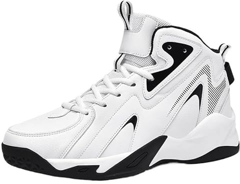 Solastride Men's High Top Basketball Shoes In Plus Size Breathable Anti Slip Shock-Absorbing Sports Training Boots(White,44 EU)