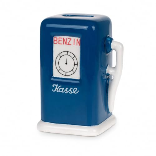 Spardose Zapfsäule Retro aus Keramik – Benzin-Spardose mit Gummistopfen, Geldgeschenk für Autofans & Oldtimer-Liebhaber