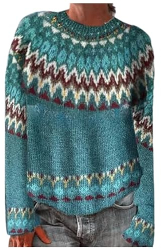 Norweger Pullover Damen Kaschmir Pullover Langarm Rundhals Gestreifter Wollpullover Strickpullover Herbst Winter Elegant Winterpullover Pulli Warm Casual Strickpulli S-5XL