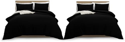 MOONLIGHT20015 Super King Duvet Cover Set Pack of 2 Black Solid Soft Pre-Washed Super King Bedding Duvet Cover Sets with 2 Matching Pillowcases