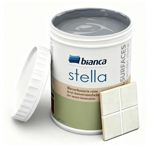 Bianca Stella Fliesenfarbe Ohne Schleifen - Wasserbasierter Parfümierter Fliesenlack für Badezimmer, Küche, Bodenfliesen, Wandfliesen - Aschgrau, Glänzend, Kratzfest, Hochdeckend, 1000ml