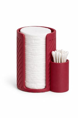 Alupedia LUMORA Wattepad- & Wattestäbchen-Organizer aus Kunststoff – Stilvolle Aufbewahrungsbox für Badezimmer & Schminktisch, Hygienisch, Staubgeschützt, Modernes Design (Dunkelrot)