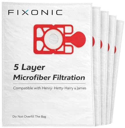 Replacement for Henry Hoover Bags 5 Pack 5 Layer High Filtration Vacuum Bags Compatible with Henry, Hetty, James & Basil Replacement Henry Hoover Bags NVM-1CH / 907075 for Henry Vacuum Cleaner