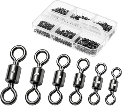 Seconero 200 Pcs Barrel Fishing Swivels, Rolling Fishing Connector Swivel | 2# 4# 6# 8# 10# 12# for Carp Fishing Swivels for Freshwater Saltwater Carp Trout Lure Avoid Fishing Line Entanglement