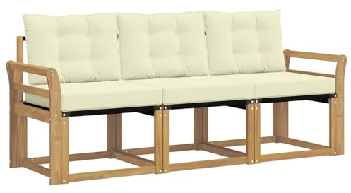 vidaXL Outdoor-Sofagarnitur mit Kissen 3 pcs Weiß und Creme, Gartenmöbel, strapazierfähiges Outdoor-Sofa, Loungeset für die Terrasse, Komfort beim Sitzen