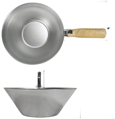 Glewi Galvanized Iron Cement Bowl with Wooden Handle and Hook for Mixing for Mortar Paint Plaster Construction Tool Silver 30cm