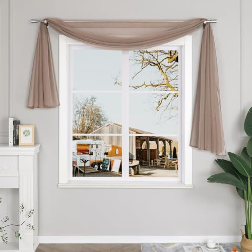 Yujiao Mao Uni Farbe Voile Freihandbogen Schals Querbehang Deko Gardinen Taupe BxL 140X600cm