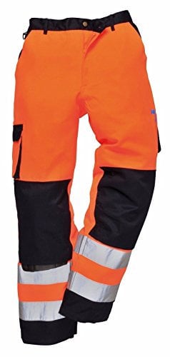 HS-Distributors Mens Work Trousers HI VIS Work Trousers Knee Pad Pockets Back Elastic Waist Orange/Navy Waist 38 Short Leg