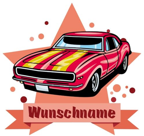 Samunshi® Rotes Muscle Car Wandtattoo Türschild mit Name personalisierbar Kinderzimmer Türaufkleber Baby Wandaufkleber - 40x35cm mehrfarbig