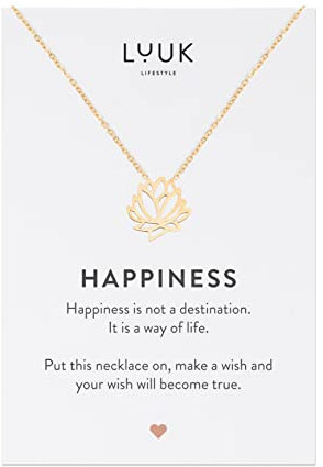 LUUK LIFESTYLE Wasserfeste Edelstahl Halskette mit Anhänger, moderner Schmuck, Geschenkidee für Damen, Glücksbringer für Frauen, feminin & filigran, Kette mit Lotus Blüte I Blume, gold