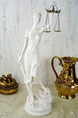 Kremers Schatzkiste XL Alabaster Justitia Göttin Figur 46cm Skulptur Themis BGB Recht Gerechtigkeit weiß