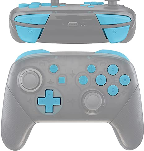 eXtremeRate Boutons de Remplacement ABXY pour Switch Pro Manette, Bouton ABXY Dpad Home Plus Moins L R ZL ZR Trigger pour Manette Switch Pro, Bleu Céleste