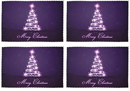 VunKo Weihnachtsbaum-Tischsets 4er Set lila Stern 30,5 x 45,7 cm Waschbar Hitzebeständig Tisch Platzsets Rechteck für Küche Esstisch Home Dekoration
