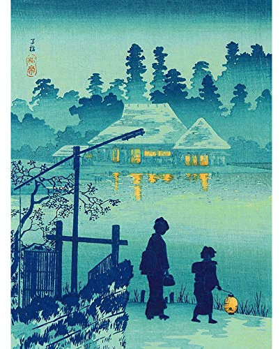 Wee Blue Coo Takahashi Shotei Japanese House Lake Large Wall Art Poster Print Thick Paper 18X24 Inch japanisch Haus See Wand Poster drucken