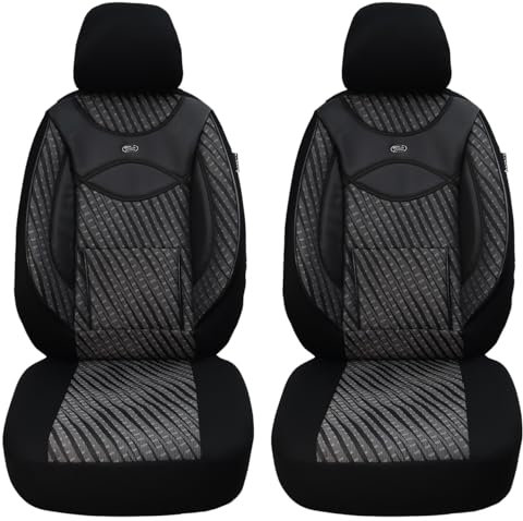 BREMER SITZBEZÜGE Maß Auto Schonbezüge kompatibel mit VW T-Cross Fahrer & Beifahrer Set ab 2019 / Auto Sitzbezüge Schonbezug Set Autositzbezüge 2er Pack in Schwarz/Grau Muster (115)