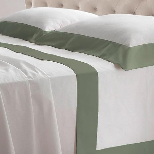 Lisola Set Completo Lenzuola Letto Singolo, Cotone e Raso, 1 Lenzuolo da Sopra 160x290cm + 1 Lenzuolo da Sotto 90x200x30cm + 1 Federa 80x50cm, Made in Italy, Modello: Diamante, Verde Salvia