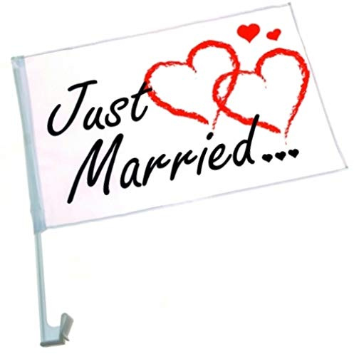 marion10020 Autofahne Hochzeitsfahne Just Married, Auto Fahne Flagge Autoflagge, zur Dekoration für die Hochzeit, 8er-Set
