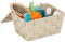 Relaxdays Aufbewahrungskorb mit Deckel, Flechtoptik, Bad Organizer HxBxT: 10,5 x 19,5 x 14,5 cm, Kunststoff, beige