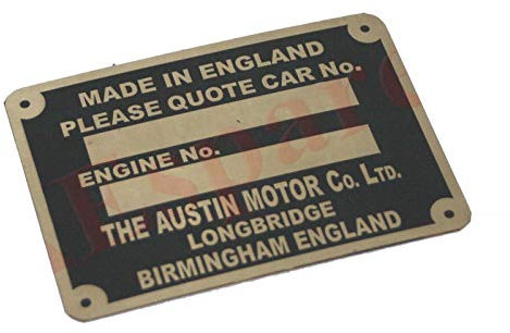 AEspares The Austin Motor Co Ltd. Birmingham England Engine Number Plate