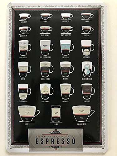 Metall Schild 20x30cm Kaffee Coffee Espresso Sorten Tafel Übersicht Blechschild
