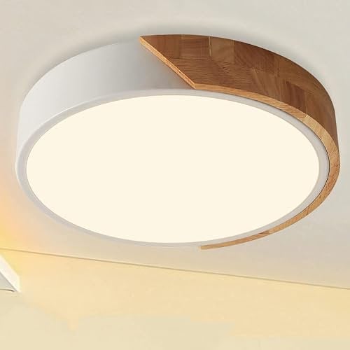 NICEME Led Deckenlampe Holz 24W,Neutrales Licht 4500K Deckenleuchte,Led Lampen Deckenlampen Für Wohnzimmer Schlafzimmer Badezimmer Balkon Flur Keller Ø30Cm