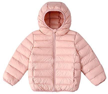 Cozomiz Bambini Invernale Piumino Ragazze Cappotti Imbottiti Leggeri Invernali Cappotto con Cappuccio Manica Lunga Outfits Giubbotto Giacca Outwear Vestiti 6-7 anni Rosa