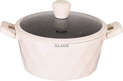 Klaus - Faitout Relief Effet Diamants Noirs Brillants Tous Feux Dont Induction Revêtement Antiadhésif Avec Maniques En Silicone (24 cm, ECRU)