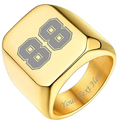Bestyle Siegelring Herren mit Gravur Quadrat-ring Herren Erinnerungsgeschenk Signetring Mädchenring Hip Hop Ring Gold 65