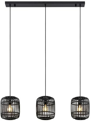 Lindby Pendelleuchte Canyana (Landhaus, Vintage Rustikal) in Schwarz aus Holz (3 flammig E27) - Hängeleuchte Esstischlampe Hängelampe Wohnzimmerleuchte