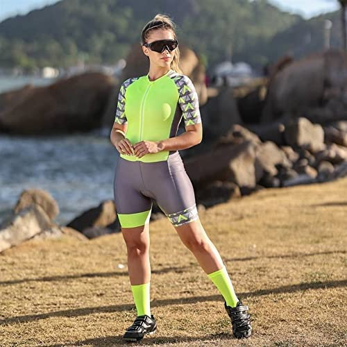 Triathlon-Anzug Damen-Radtrikot-Anzug Einteiliger Kurzarm-Sommerkleidung Bodysuit-Overall mit 9D-Gel-Pad (Color : 04, Size : X-Small)