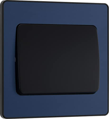 BG Electrical - Interruttore singolo da parete, a bilanciere largo, 2 vie, piastra frontale senza viti, bordi arrotondati, Evolve, blu opaco, 20 A, 16AX, PCDDB12WB