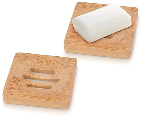 Seifenschale aus Bambus, Seifenschale aus Bambus, Seifenschale, Seifenschale aus Bambusholz mit Ablaufschale für Badezimmer, Küche, verl?ngert die Lebensdauer der Seife(8*8square)