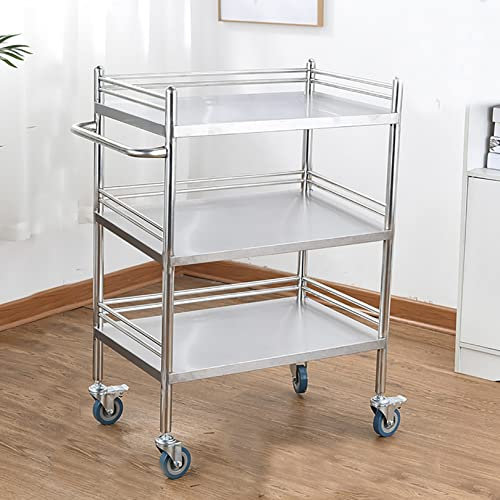 MERTNK Bewegliche Sackkarren 2/3-Lagiger Laborwagen Edelstahl-Rollwagen Laborgerätewagen Für Labor, Mit Rutschfestem 360 ° Stummschaltrad, Max. Belastung 100 Kg